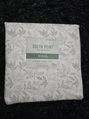 South Point Home Fashions King Sheet Set 6-Pc Gray Botanical Leaves